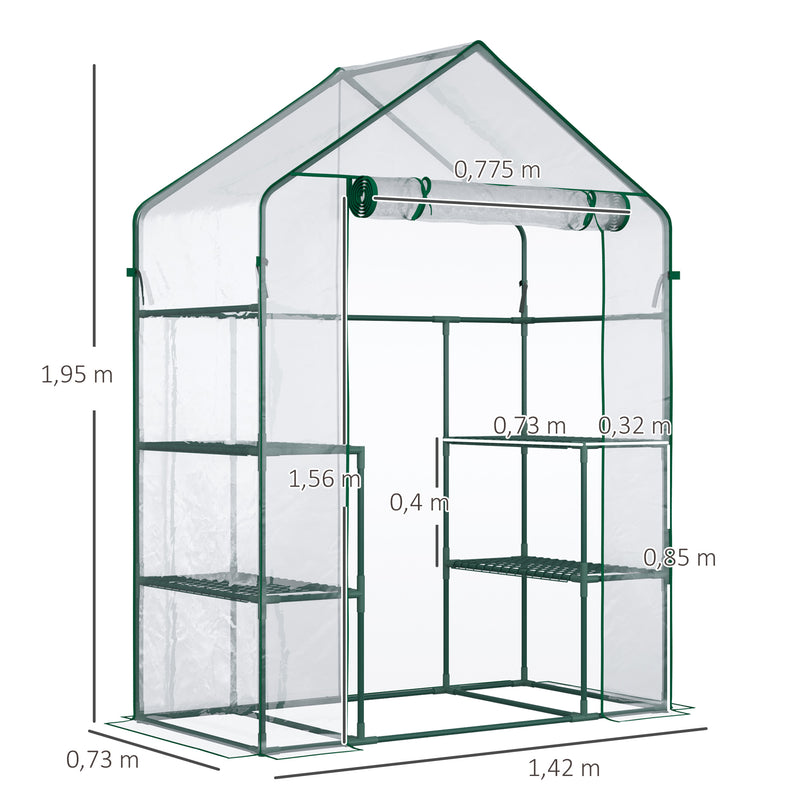 Estufa de Jardim Estufa de Terraço com 4 Prateleiras 1 Porta com Fecho de Correr para Cultivo de Plantas Flores Vegetais 142x73x195 cm Verde