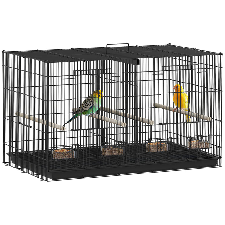 Gaiola para Pássaros com Divisória Gaiola para Aves com 4 Comedouros 4 Poleiros e Bandeja Amovível Gaiola para Canários Periquitos 76x46x46 cm Preto