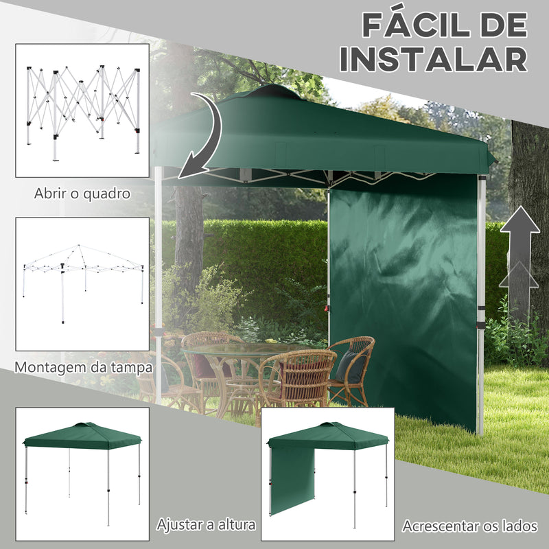 Tenda Dobrável 2,5x2,5 m Altura Ajustável Tenda de Jardim com 1 Parede Lateral Teto com Ventilação e Bolsa de Transporte para Acampamento Festas Verde