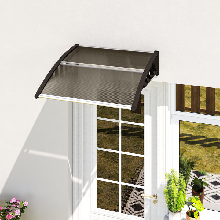Marquise para Portas e Janelas 100x100x26cm Marquise com Proteção para Sol e Chuva com Painéis de Policarbonato Preto e Marrom