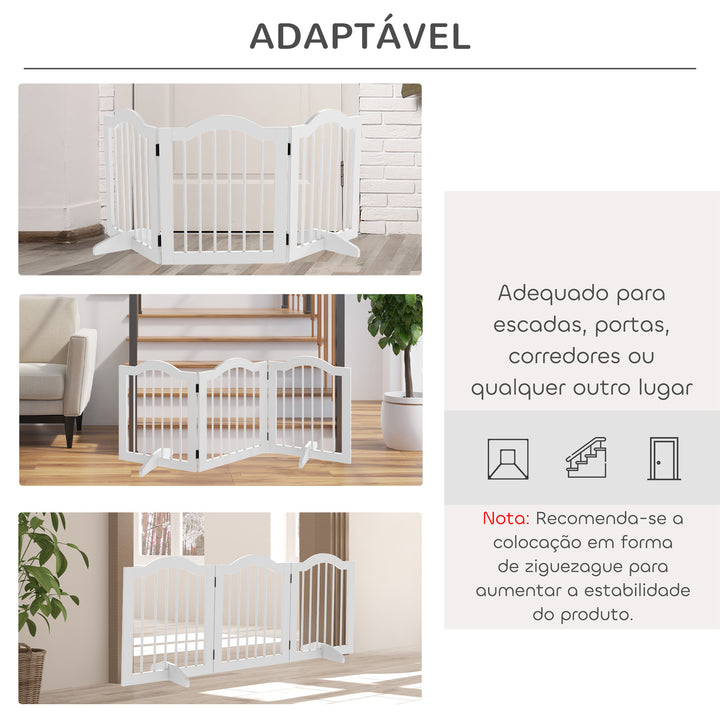 Barreira de Segurança Dobrável para Cães Pequenos Barreira de Proteção para Animais de Estimação com 3 Painéis e 2 Suportes para Portas Escadas Corredores 154,5x29,5x61 Branco