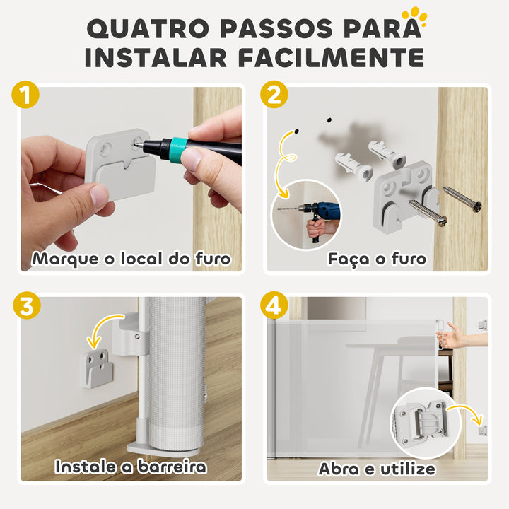 Barreira para Cães Retráctil 0-140 cm Porta para Cães Pequenos Extensível Barreira de Segurança para Animais de Estimação com Botão de Fecho para Escadas Portas e Corredores 146x9x86,5 cm Cinza