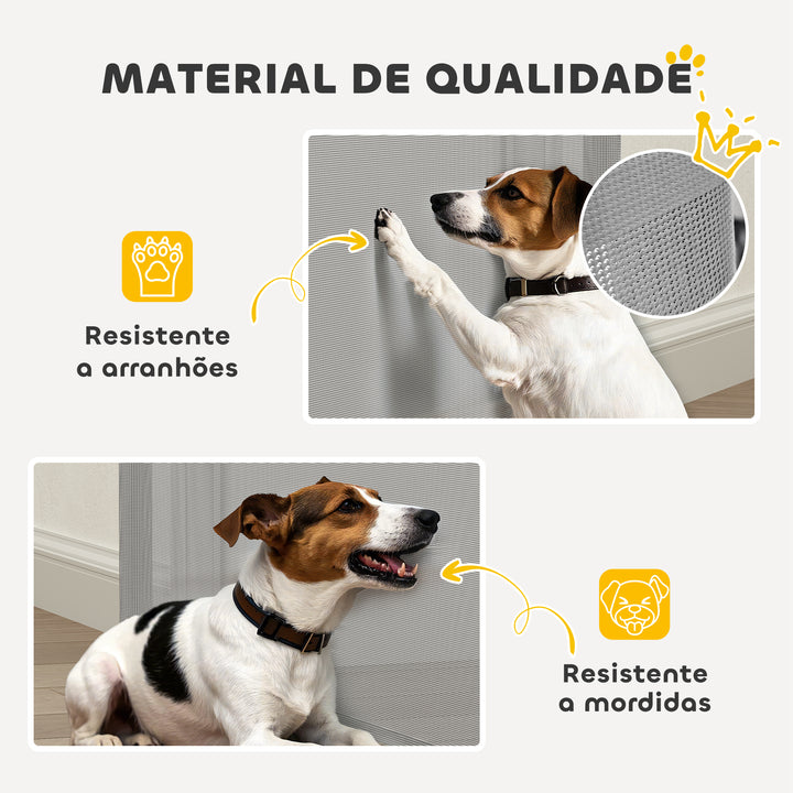 Barreira para Cães Retráctil 0-140 cm Porta para Cães Pequenos Extensível Barreira de Segurança para Animais de Estimação com Botão de Fecho para Escadas Portas e Corredores 146x9x86,5 cm Cinza