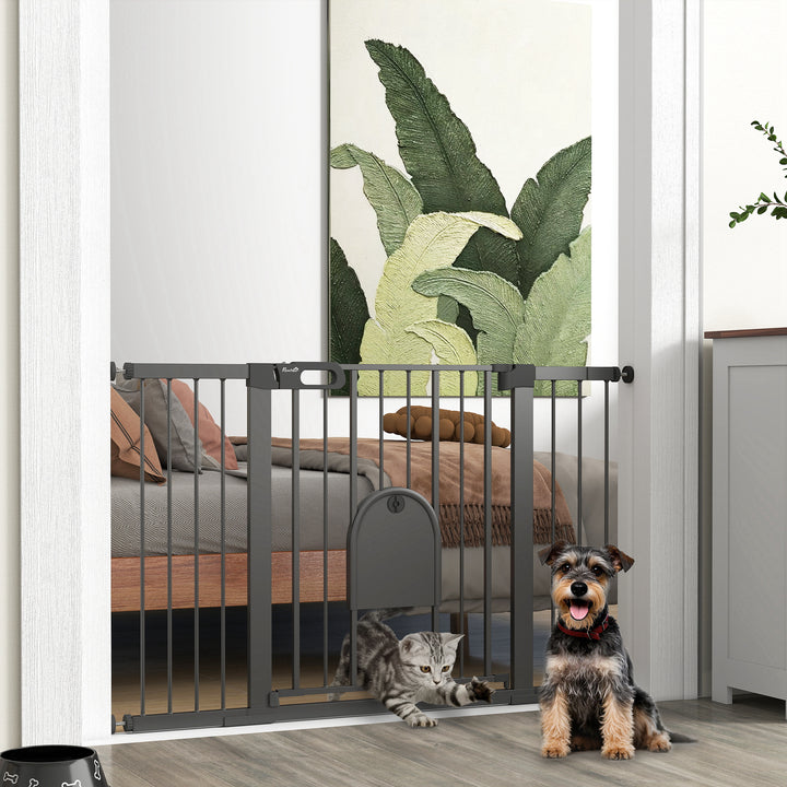 Barreira de Segurança de Cães Animais de Estimação para Escadas e Portas 75-131 cm com 3 Extensões Fechamento Automático e Sistema de Duplo Bloqueio Aço Preto