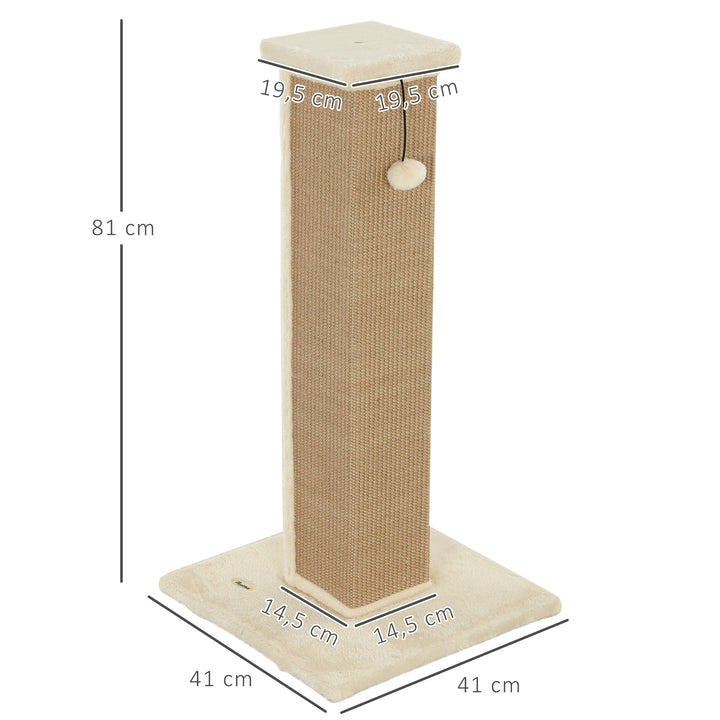 Poste Arranhador para Gatos Altura 81 cm Arranhador para Gatos com Poste de Sisal e Bola Suspensa 41x41x81 cm Bege