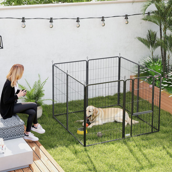 Parque para Cães de 8 Painéis 68x100 cm Parque Dobrável para Cães Médios com Porta Fecho e Estacas para Interior e Exterior Preto