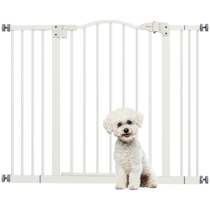 Barreira de Segurança para Cães Barreira com Largura Ajustável 74-100 cm Barreira para Cães com Extensões para Escadas e Portas Branco