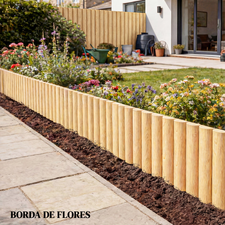 Cerca de Jardim em Madeira 176x38 cm Cerca Decorativa Resistente e Fácil de Instalar para Horta Pátio Terraço Relva Madeira