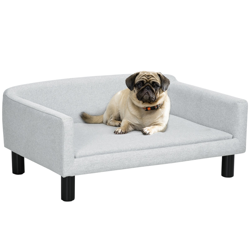 Sofá para Cães Médios Cama Elevada para Cães com Pernas de Madeira Cama para Animais de Estimação Capacidade 20 kg 82x54x36 cm Cinzento