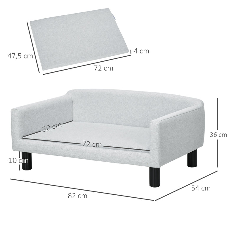 Sofá para Cães Médios Cama Elevada para Cães com Pernas de Madeira Cama para Animais de Estimação Capacidade 20 kg 82x54x36 cm Cinzento