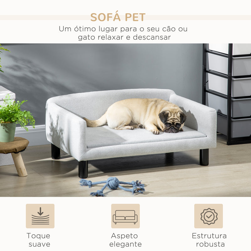 Sofá para Cães Médios Cama Elevada para Cães com Pernas de Madeira Cama para Animais de Estimação Capacidade 20 kg 82x54x36 cm Cinzento