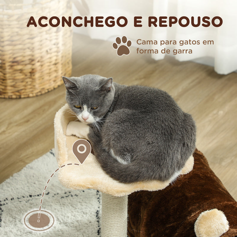 Arranhador para Gatos Altura 47 cm Arranhador para Gatos com Túnel Cama Plataforma Bola Suspensa e Poste de Juta Marrom Escuro