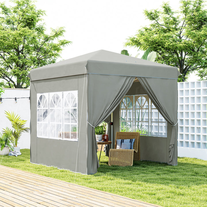 Tenda Dobrável Pop-up 2,5x2,5 m Gazebo com 4 Paredes Laterais Anti-UV e Bolsa de Transporte para Campismo e Festas, Cinzento