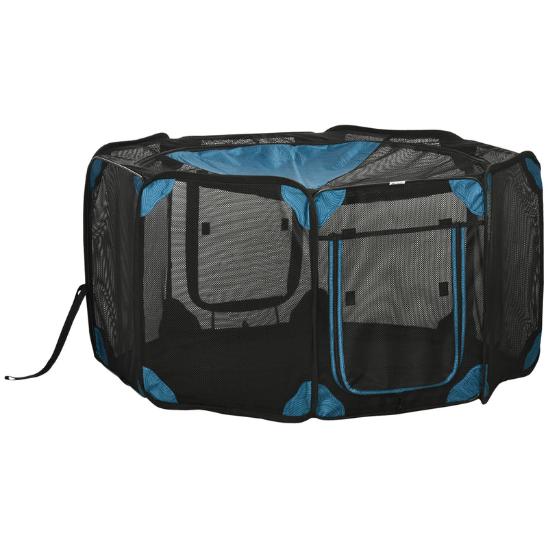 Parque para Cães de 8 Painéis Parque para Animais de Estimação com Bolsa de Transporte Parque Animais Portátil para Gatos Coelhos Ø126x58cm Azul