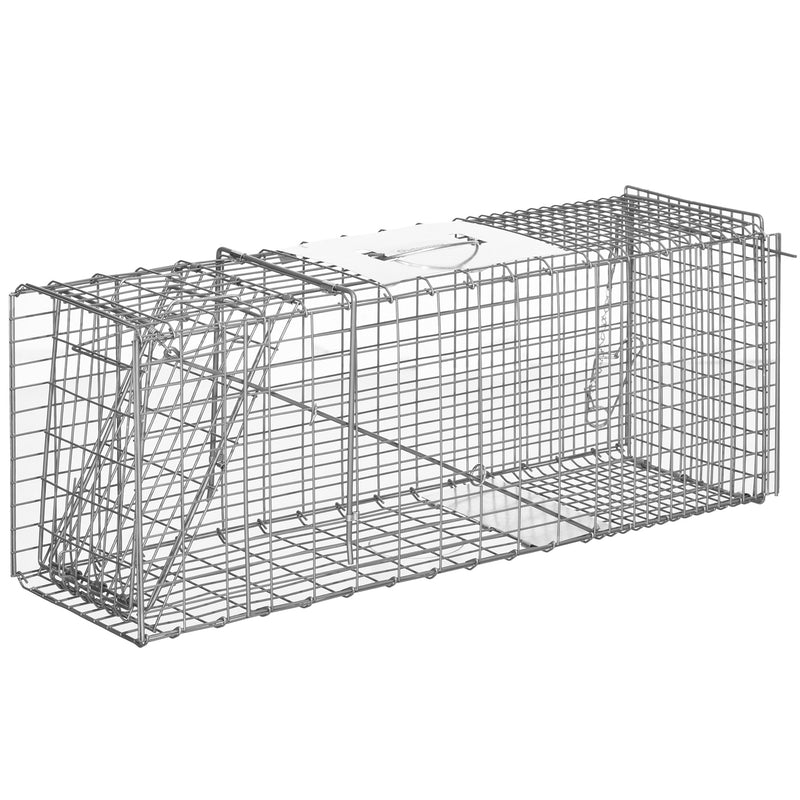 Armadilha para Animais Vivos Dobrável 81x26x34,5 cm Gaiola de Captura com Porta e Alça para Coelhos Roedores Prata