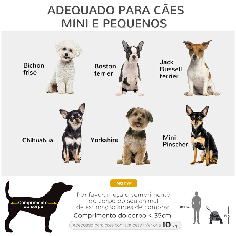 Carrinho para Animais de Estimação Dobrável Carrinho de Passeio para Cães e Gatos com Janela de Malha Almofada Lavável Arnês de Segurança e Estrutura de Aço 82x47x97cm Cinza