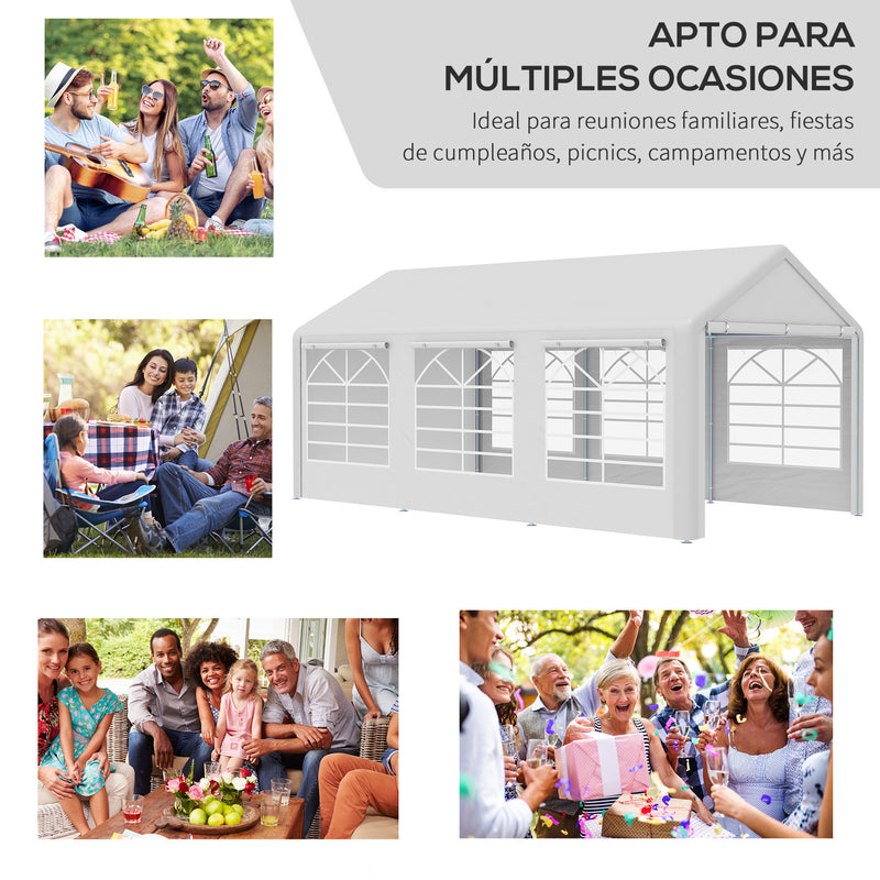 Tenda para Festas 6x3m Tenda de Jardim com 4 Paredes Laterais 2 Portas Enroláveis e 6 Janelas Proteção UV para Exterior Eventos Casamentos Branco