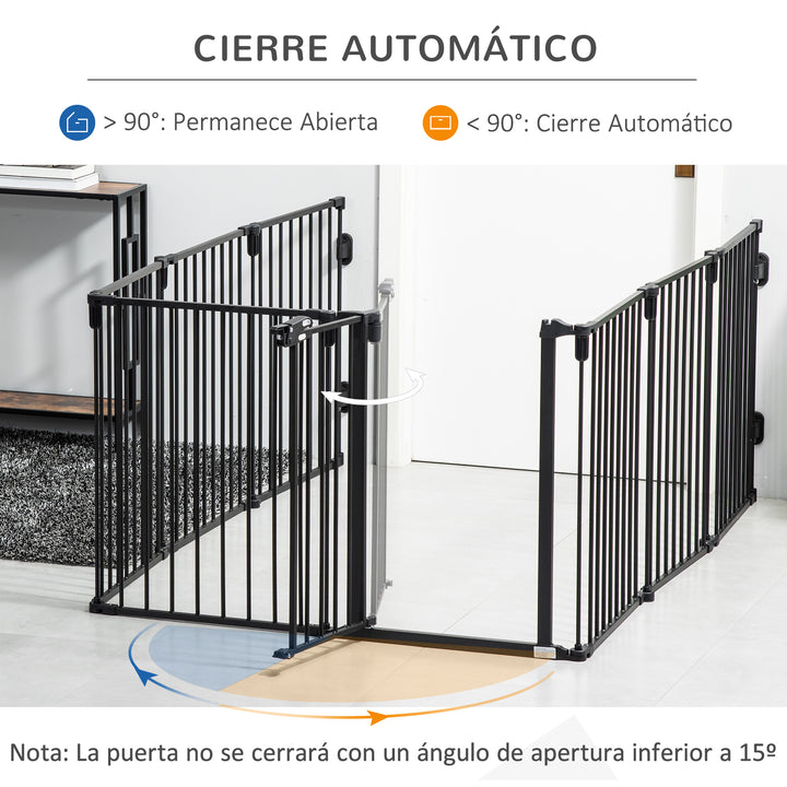 Parque para Cães com 8 Painéis 60x76cm Barreira de Proteção para Animais de Estimação Dobrável com Porta e Fechadura Dupla Painéis Metálicos para Escadas Corredores Preto
