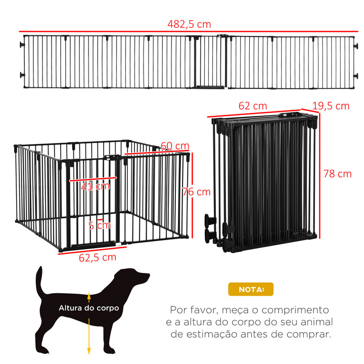 Parque para Cães com 8 Painéis 60x76cm Barreira de Proteção para Animais de Estimação Dobrável com Porta e Fechadura Dupla Painéis Metálicos para Escadas Corredores Preto