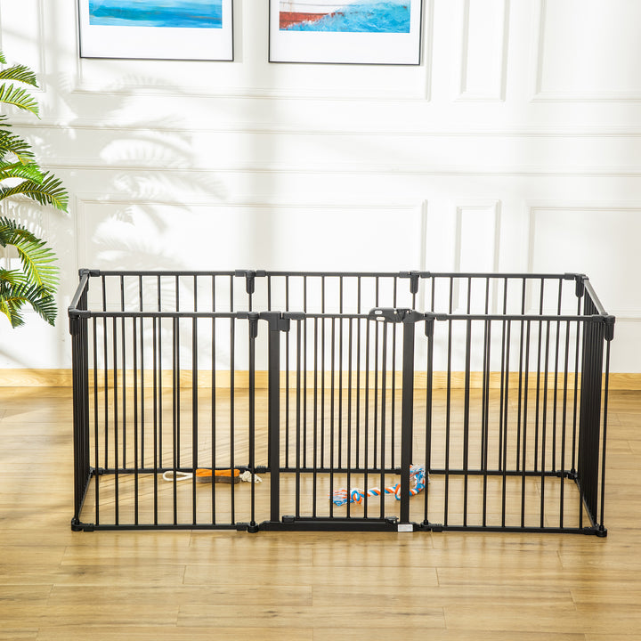 Parque para Cães com 8 Painéis 60x76cm Barreira de Proteção para Animais de Estimação Dobrável com Porta e Fechadura Dupla Painéis Metálicos para Escadas Corredores Preto
