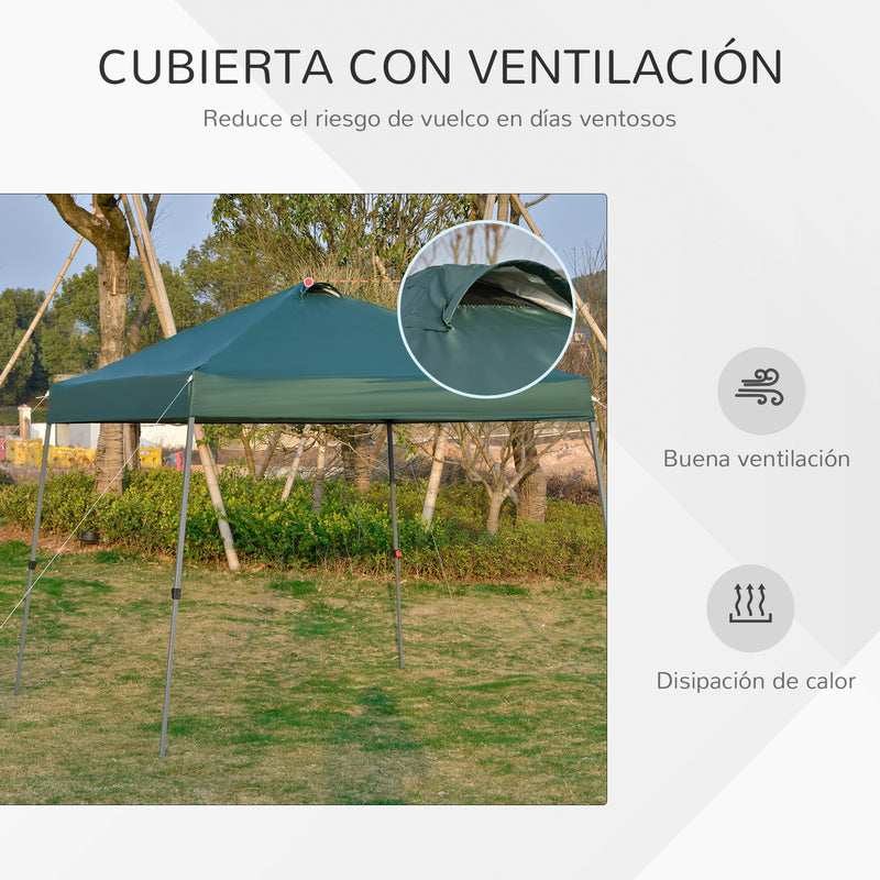 Tenda Dobrável 3x3 Portátil de Jardim com Bolsa de Transporte com Rodas Aço para Exterior Festas Campismo Verde