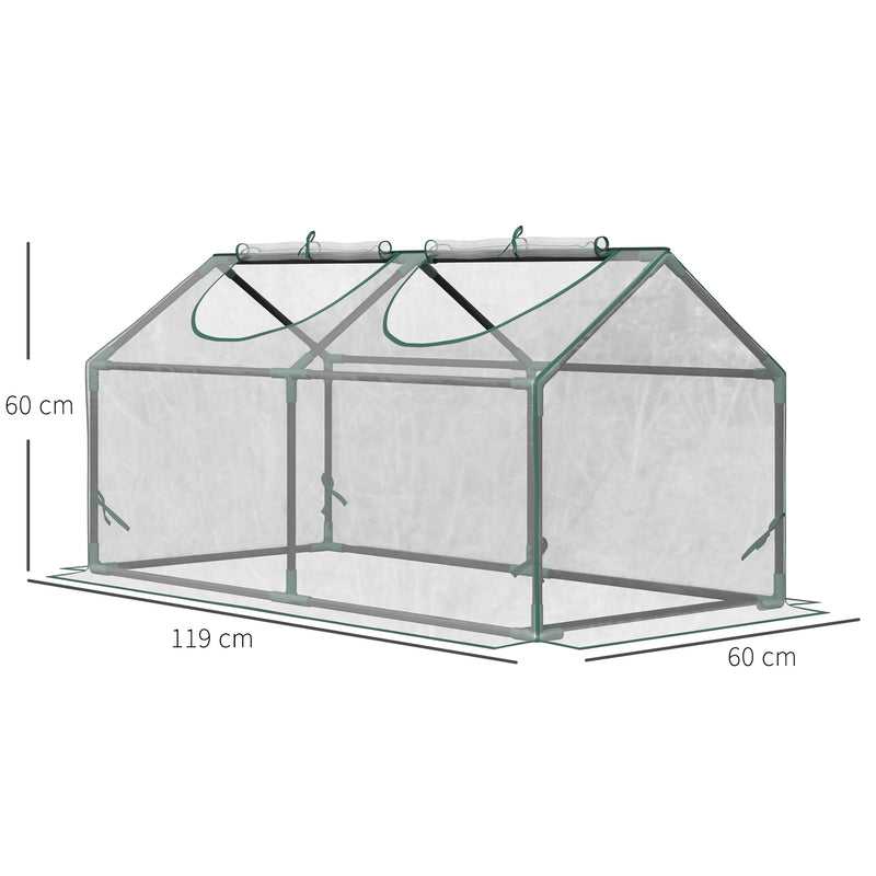 Estufa 119x60x60cm Estufa de Jardim com 2 Janelas Enroláveis para Cultivo de Plantas Verduras Flores Transparente