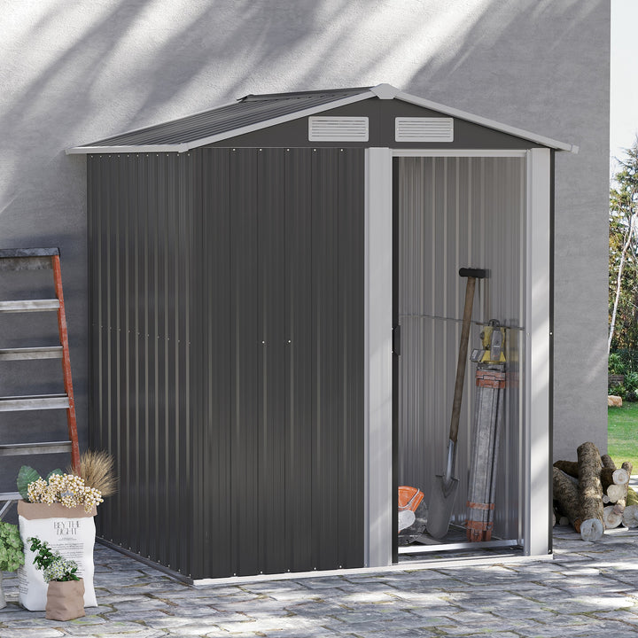 Abrigo de Jardim de 2m² 152x132x188cm Abrigo de Exterior de Aço Galvanizado com Porta Corredeira e Ventilações para Armazenamento de Ferramentas Cinza