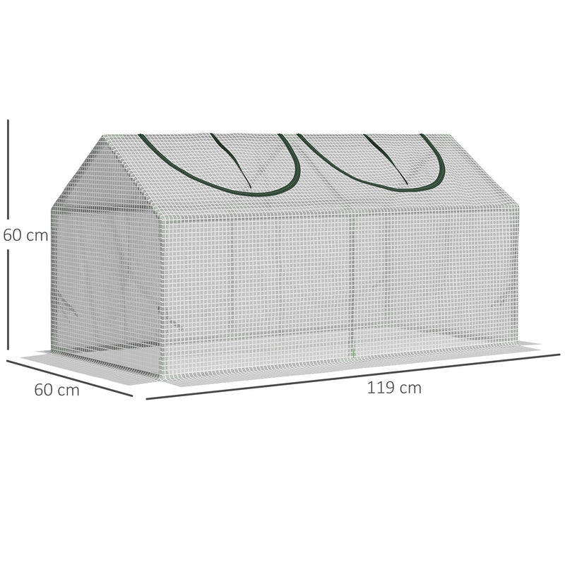 Estufa 119x60x60cm Estufa de Jardim com 2 Janelas Enroláveis para Cultivo de Plantas Verduras Flores Branco Translúcido