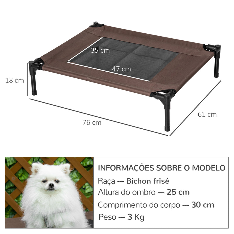 Cama para Animais de Estimação Cama Elevada para Cães Gatos Portátil Tecido Transpirável para Exterior Interior 76x61x18cm Marrom