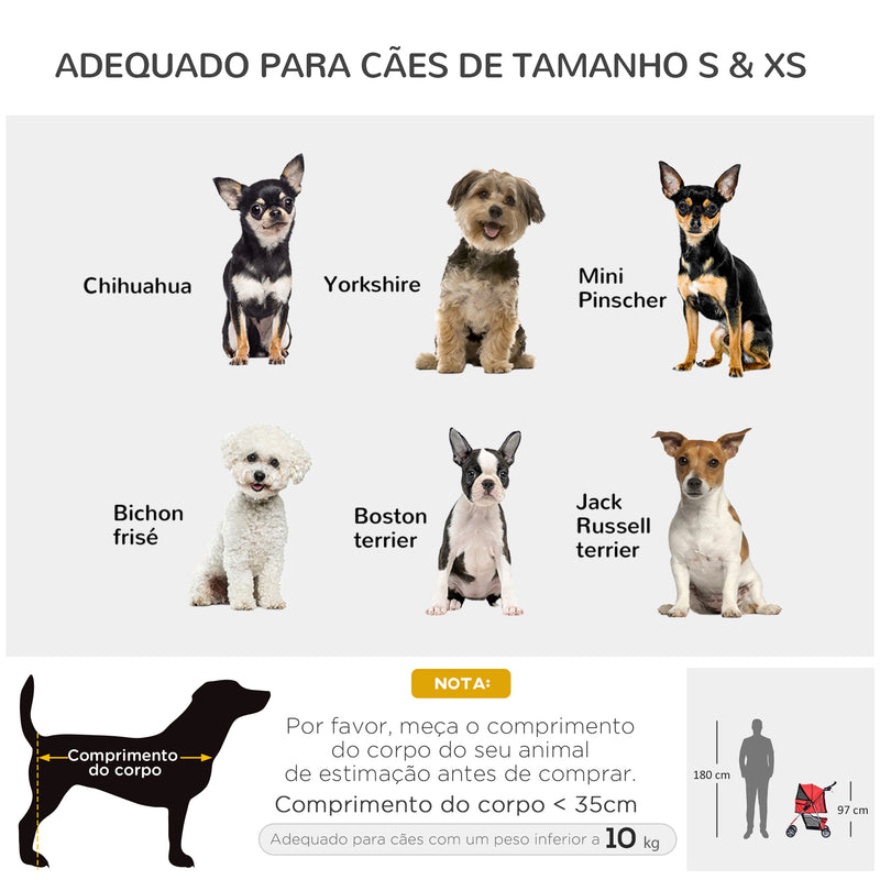 Carrinho de Passeio Animais de Estimação Vermelho Dobrável 75x45x97 cm