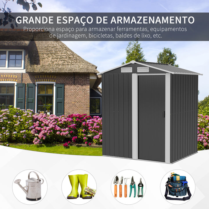 Abrigo de Jardim de 2m² 152x132x188cm Abrigo de Exterior de Aço Galvanizado com Porta Corredeira e Ventilações para Armazenamento de Ferramentas Cinza