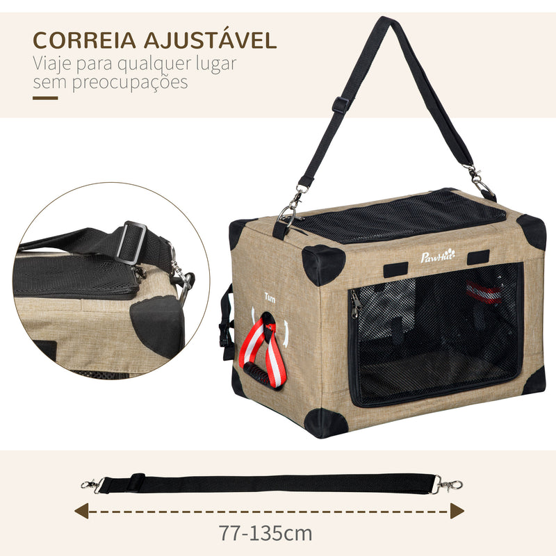 Mochila Transportadora para Cães e Gatos Pequenos Bolsa de Transporte para Animais de Estimação Dobrável com Almofada Removível e Correia de Transporte Ajustável para Viagem 48,5x33,5x33cm Cáqui e Preto