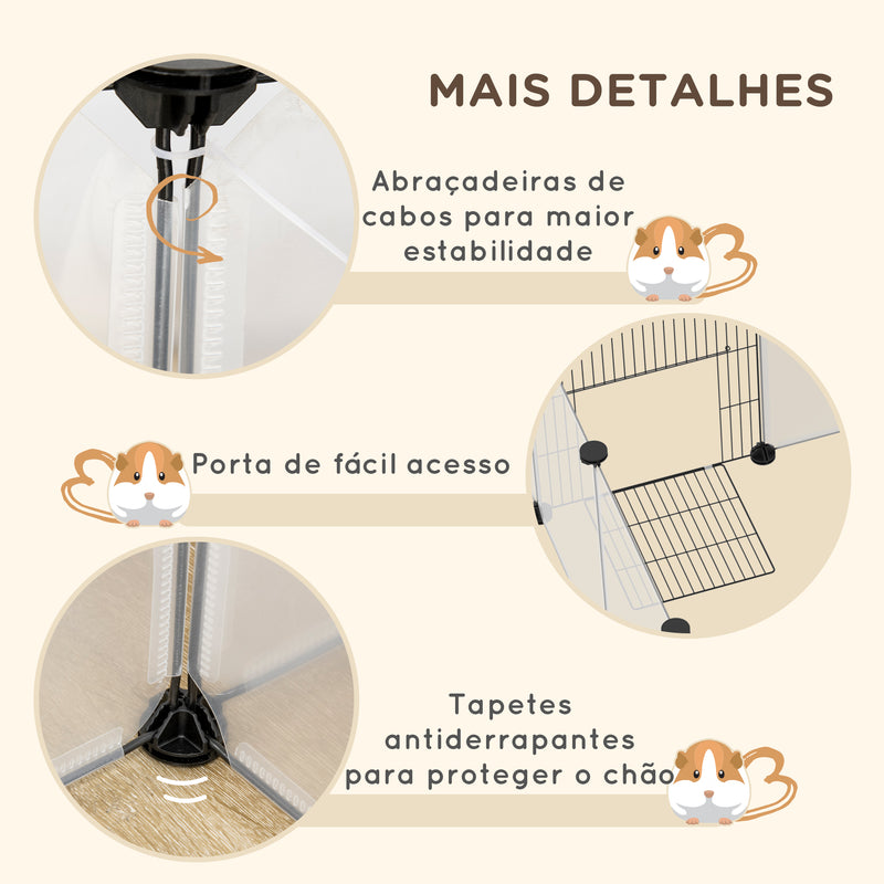 Recinto para Animais de Estimação DIY com 20 Painéis de Resina Parque para Pequenos Animais Recinto Modular para Porquinho da Índia Chinchilas 175x70x45 cm Branco Translúcido