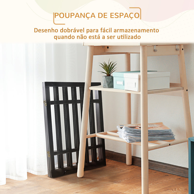 Barreira de Segurança Dobrável para Cães Grade de Madeira para Animais de Estimação de 3 Painéis com Suporte de Pé para Escadas e Portas 181x35x76cm Preto