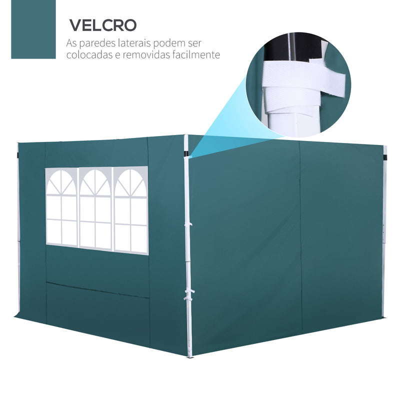 2 Paredes Laterais para Tenda 3x2 m Parede Lateral de Tecido Oxford com 2 Janelas Apto para tendas 3x3 m e 3x6 m Verde