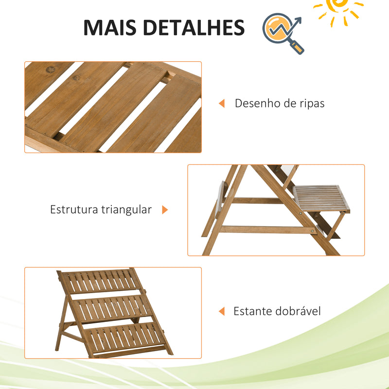 Suporte de Madeira para Plantas em Forma de Escada com 3 Prateleiras Dobrável Suporte de Vasos de Plantas para Decoração de Interiores e Exteriores 101x83x88cm Marrom