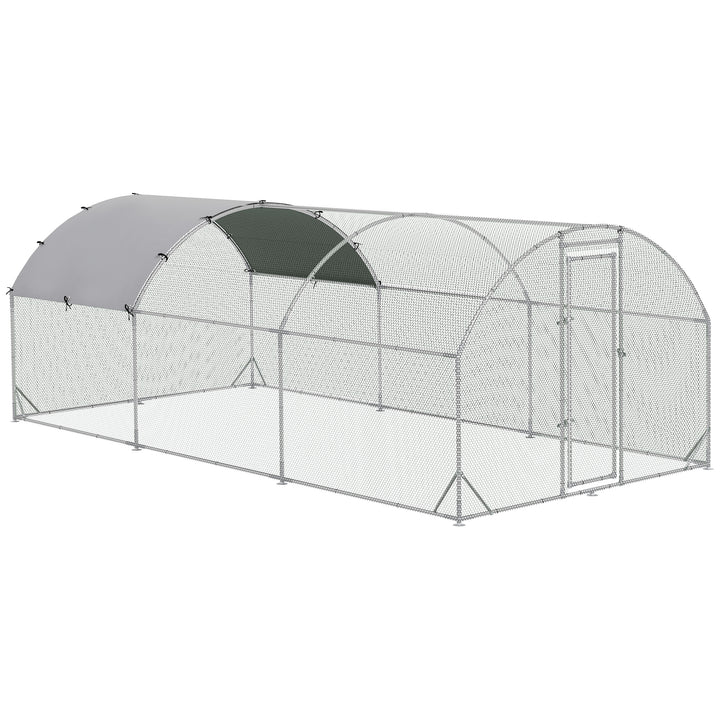 Galinheiro para Exterior Grande Gaiola de Aço Galvanizado com Teto de Tecido Oxford e Fechadura para 12-18 Galinhas Coelhos Aves 5,7x2,8x1,97cm Prata