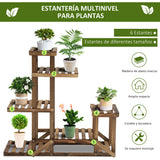 Suporte de Madeira para Flores Estante Decorativa para Vasos de Plantas com 6 Prateleiras Interior e Exterior para Jardim Balção Terraço 98x28x96,5cm Natural