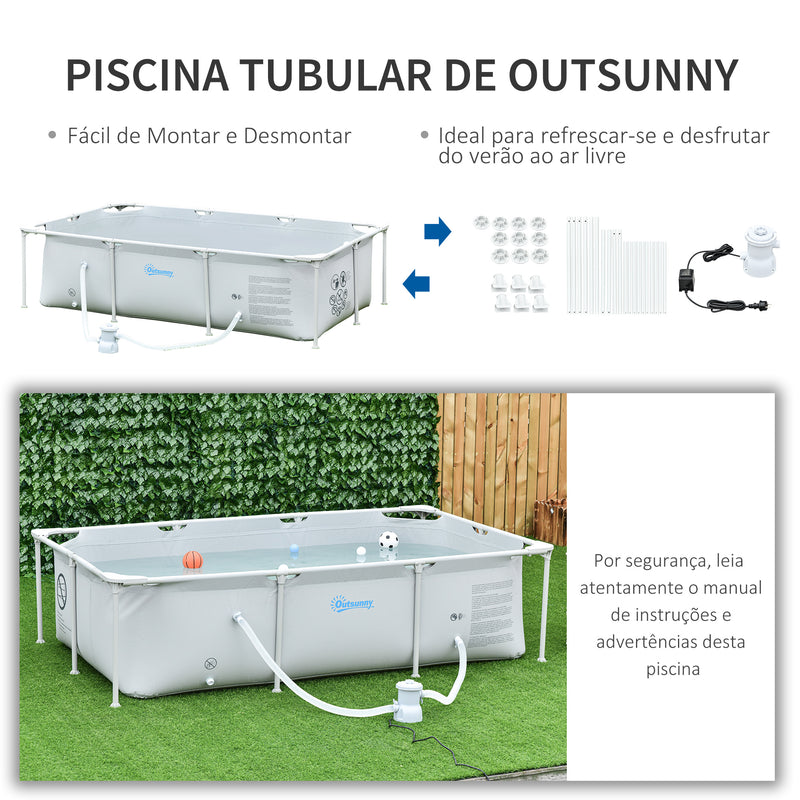 Piscina Desmontável Tubular 252x152x65cm com Depuradora de Cartucho Piscina Retangular de Exterior para Adultos e Crianças 2.163L Cinza