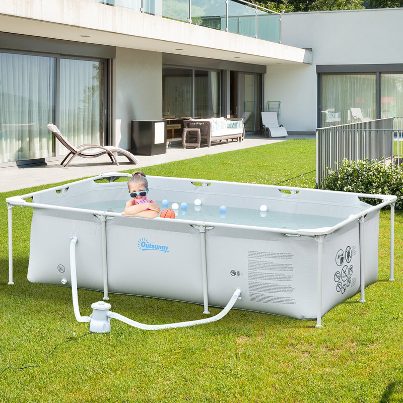 Piscina Desmontável Tubular 252x152x65cm com Depuradora de Cartucho Piscina Retangular de Exterior para Adultos e Crianças 2.163L Cinza