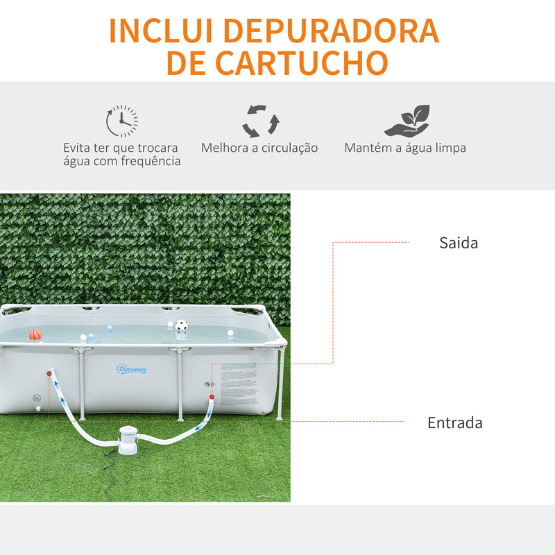 Piscina Desmontável Tubular 252x152x65cm com Depuradora de Cartucho Piscina Retangular de Exterior para Adultos e Crianças 2.163L Cinza