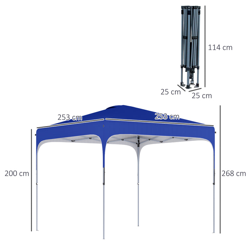 Tenda Dobrável 2,5x2,5x2,68cm Tenda de Jardim com Proteção UV 50+ Altura Ajustável com 4 Bolsas de Areia e Bolsa de Transporte para Acampamento Festas Pátio Azul