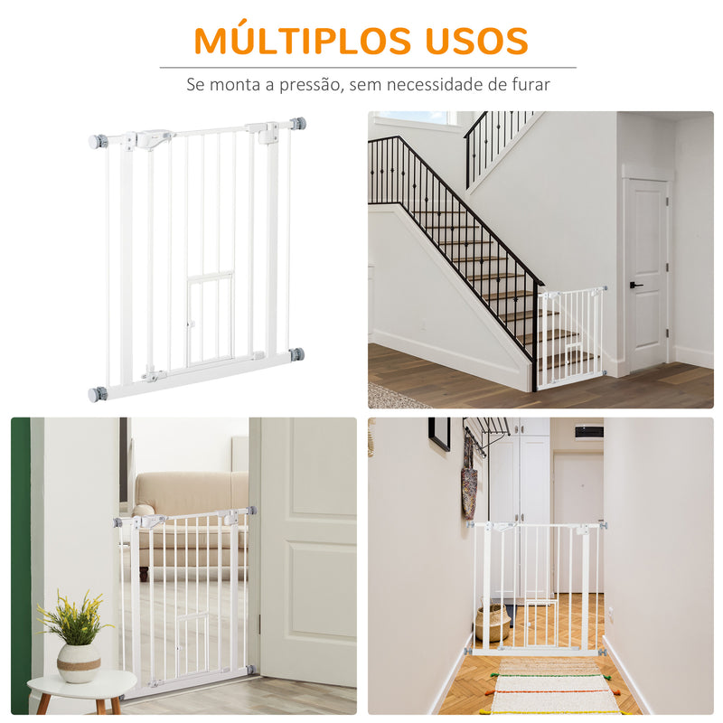 Barreira de Segurança para Cães Animais de Estimação 74-80cm para Escadas Portas e Corredor com Porta com Fechamento Automático e Sistema de Duplo Bloqueio Altura 76,2cm Branco