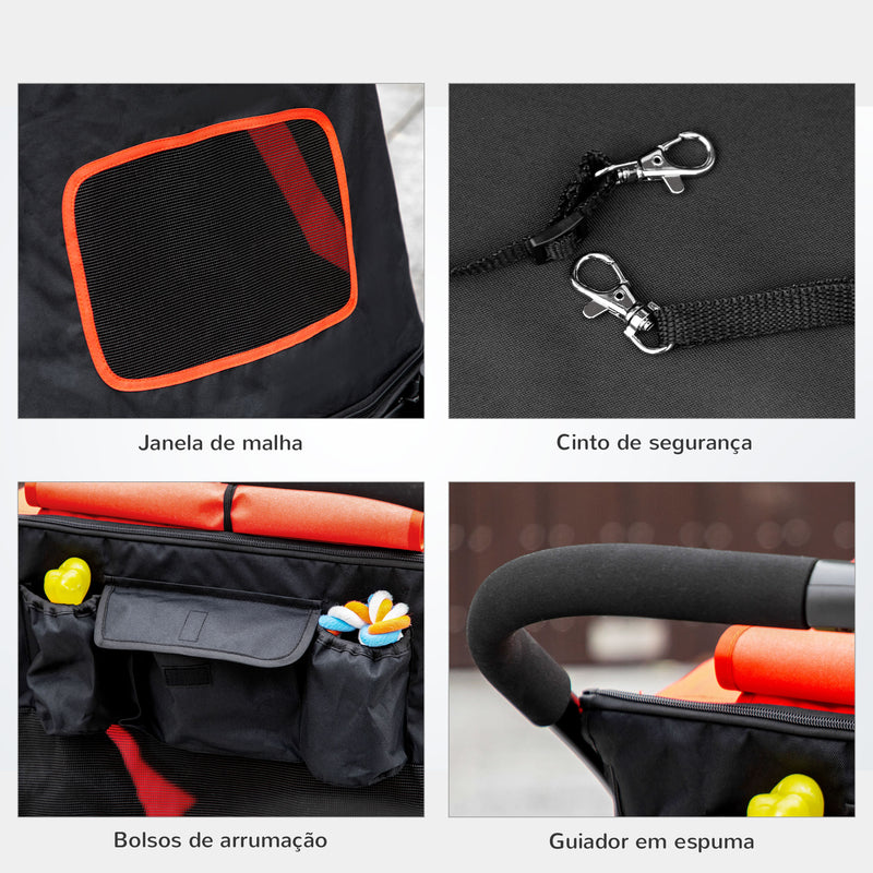 Carrinho para Cães Dobrável Carrinho para Animais de Estimação com Janelas de Malha Cinto de Segurança e Bolsos de Armazenamento Carga Máxima 40 kg 112x65x100 cm Vermelho