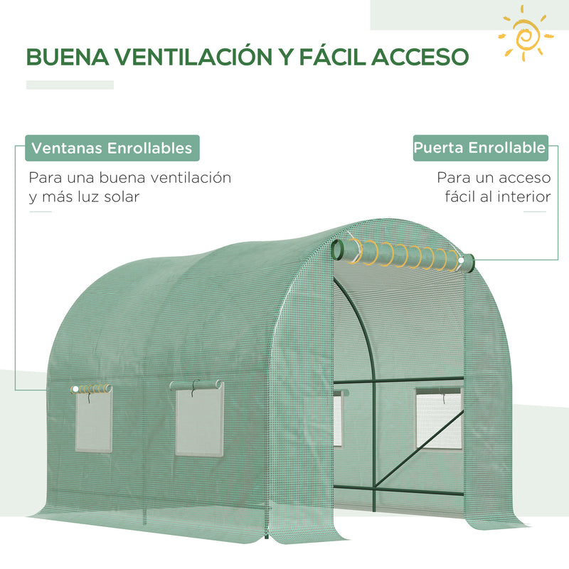 Cobertura de Estufa tipo Túnel 247x200x200cm Cobertura de Substituição para Estufa de Polietileno com 4 Janelas e Porta Enrolável Proteção de Plantas para Jardim Verde