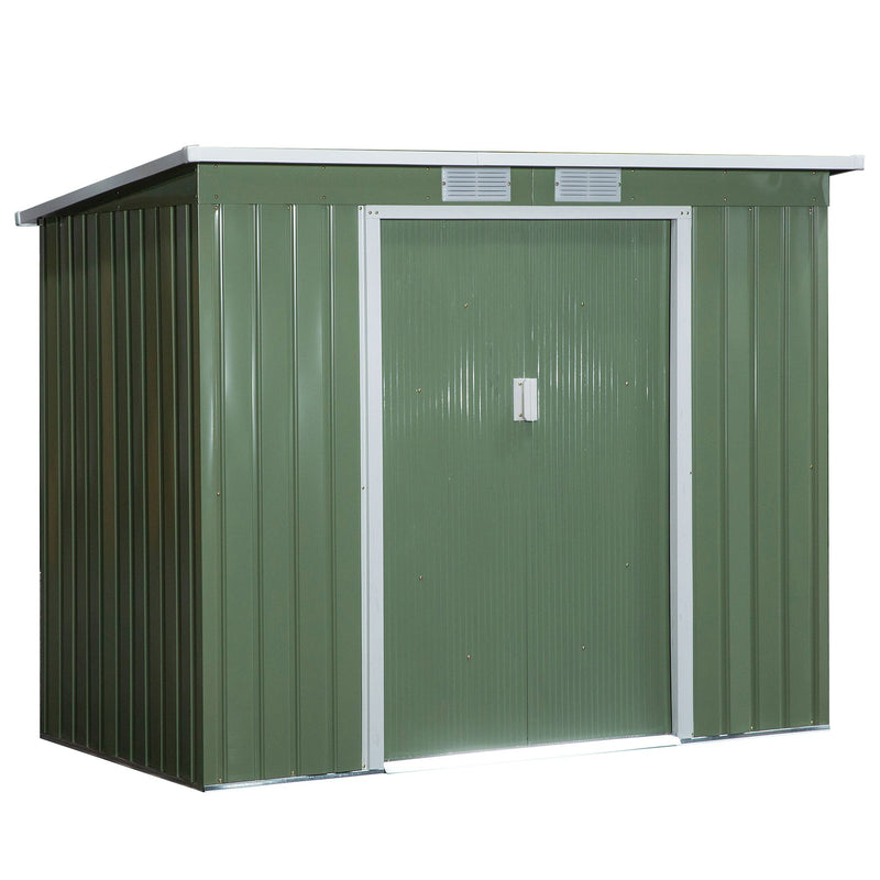 Abrigo de Jardim 213x130x173cm Abrigo de Exterior de Aço Galvanizado com Porta Corredeira e Ventilações para Armazenamento de Ferramentas Verde