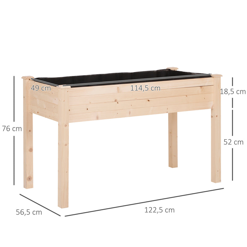 Horta Elevada de Madeira 122,5x56,5x76cm Mesa de Cultivo com Tecido não Tecido e 4 Orifícios de Drenagem para Cultivo de Plantas e Flores Madeira