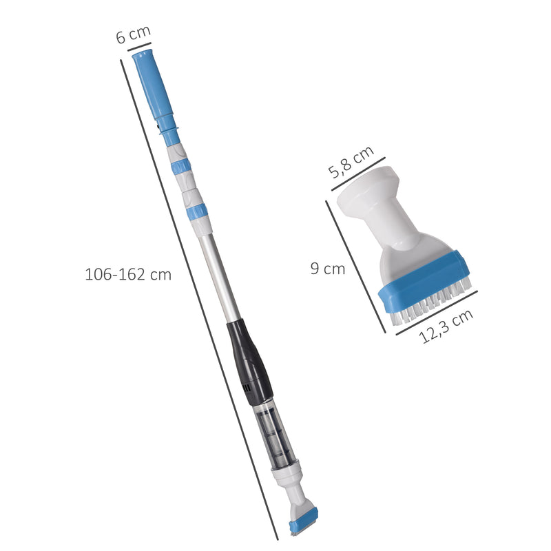 Limpador Elétrico para Piscinas de Alumínio Aspirador de Piscina Manual com Escova e Poste Telescópico de 3 Sessões Ø6x162 cm Multicor