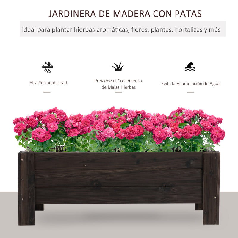 Floreira de madeira Canteiro de flores de jardim retangular com pernas Para Flores Plantas 100x36,5x36 cm Castanho