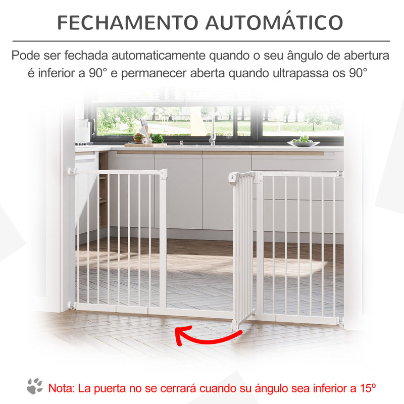 Barreira de Segurança Extensível para Portas e Escadas Barreira de Segurança Cães com Fechamento Automático e Sistema de Duplo Bloqueio Metal 74-147,5x76,2 cm Branco